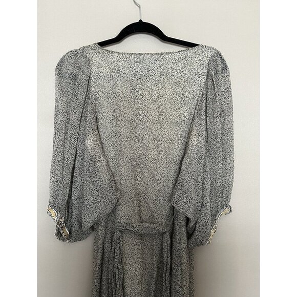 100% Silk French Connection Beaded Embellished Midi Dress Size 6 Black Beige - Picture 12 of 14